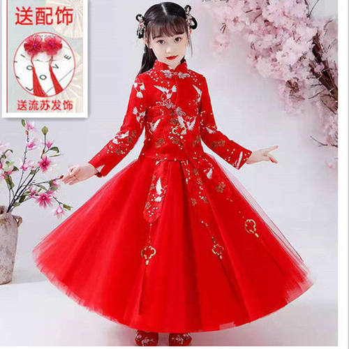 汉服女童春秋连衣裙儿童古装超仙中国风春款女孩旗袍裙子唐装春装