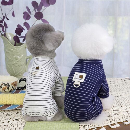 猫狗春季新韩系条纹居家服泰迪比熊中小型宠物可牵引四腿居家服