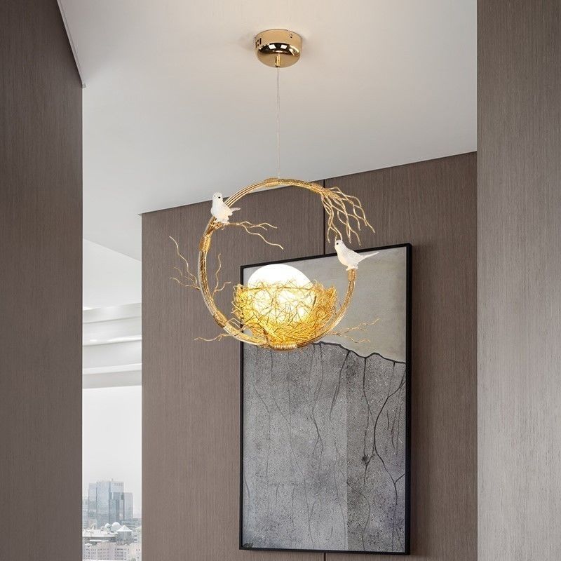 北欧乡村餐厅灯创意鸟巢艺术灯具个性阳台走廊吊灯浪漫温馨卧室灯