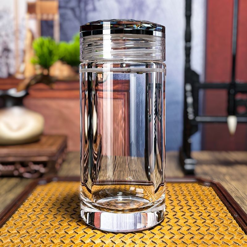 水晶原石杯子东海原石原矿水晶杯男士便携密封茶水高端分离车载茶