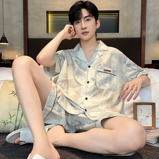 夏季 冰丝短袖 睡衣男士 2025新款 薄款 夏天青少年男生家居服丝绸套装