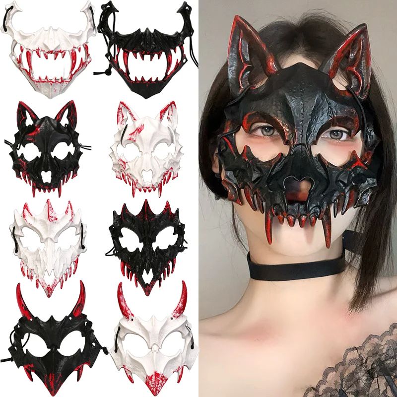 Halloween Half-face Bloody Masks Anime Skull Party Mask Prop