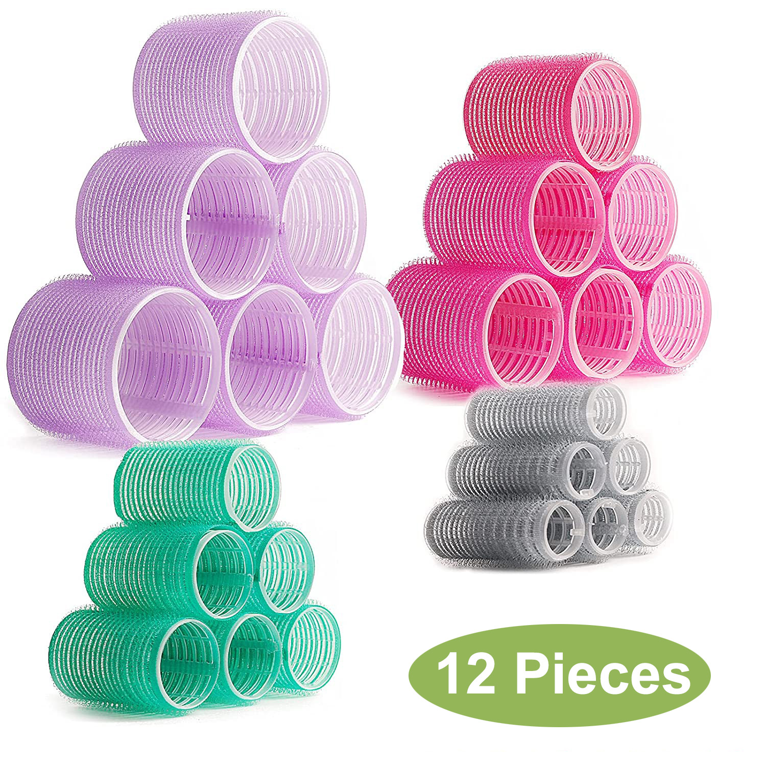 Jumbo Hair Rollers Set 12Pcs Self Grip Magic Hair Curlers Di