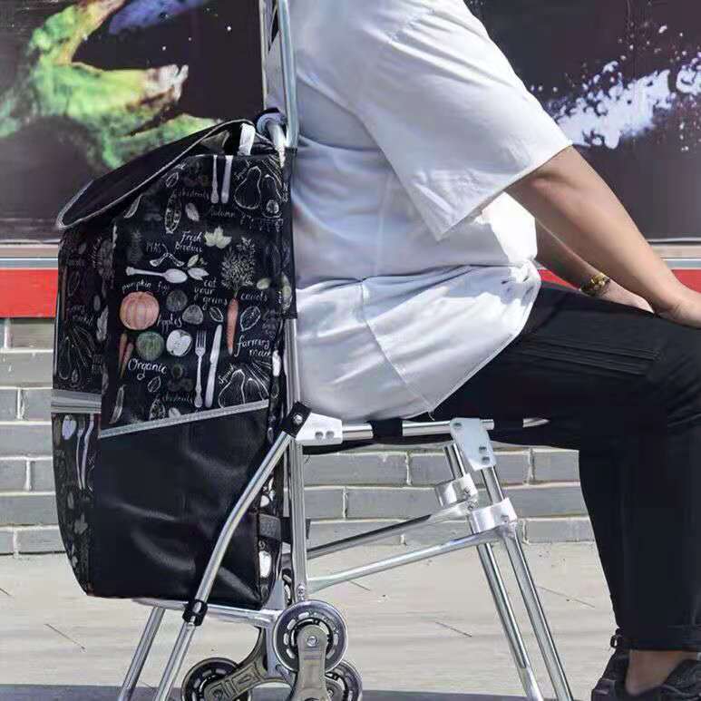 买菜车铝合金带凳子购物车家用老人带椅子手拉车拉杆车爬楼推车