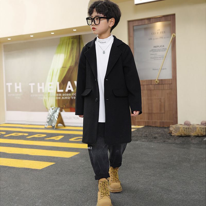 男童毛呢西装外套呢子大衣2025冬季加厚新款儿童洋气中大童中长款