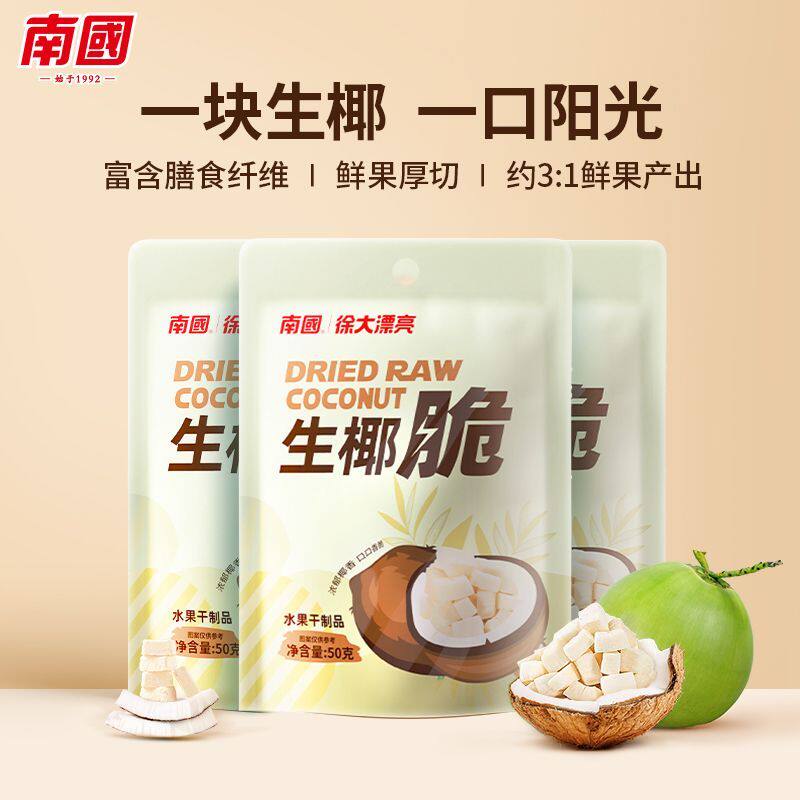 南国生椰脆椰子肉干50g袋装海南特产香烤椰子脆片椰子块休闲零食