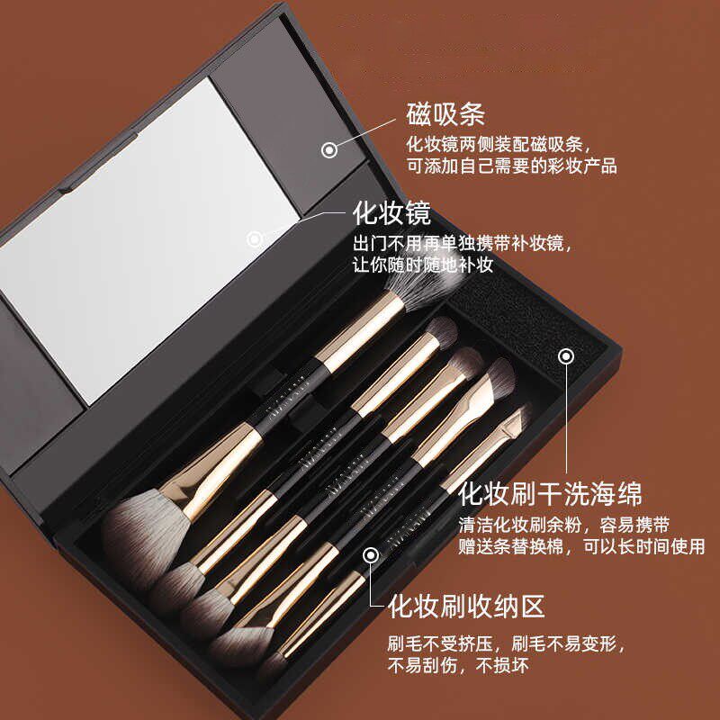 双头化妆刷全套多种刷型鼻影遮瑕眼影眼线晕染刷便携款带镜子磁吸