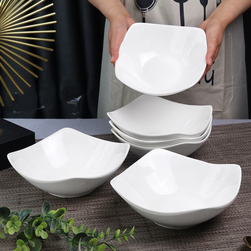 【6只装】如意盘子四角碗沙拉碗翘脚碗创意家用陶瓷釉下彩无铅无