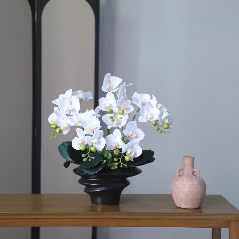 中式仿真蝴蝶兰盆栽套装假花仿真花摆件餐桌高档客厅电视柜装饰