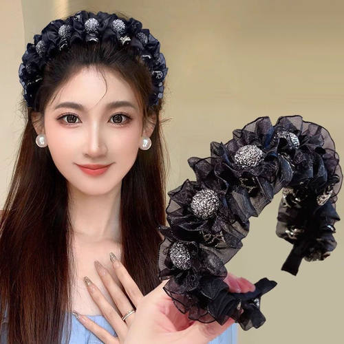 高举顶发箍爆款高级蕾丝新款砂糖时尚发箍女防滑气质头箍褶皱带齿