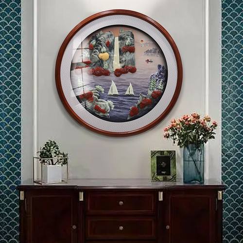 客厅装饰画圆形壁画新中式餐厅玄关过道卧室床头挂墙手工高档挂画