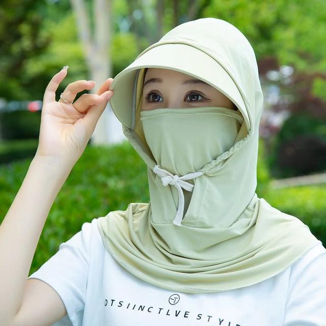 2025新款遮阳面罩一体帽子女夏季全脸护颈护耳户外骑行冰丝防晒帽