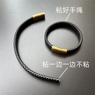 手牌皮绳男款手绳编织扁手镯简约大气手链宽粗手士黑手牌皮绳