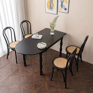 法式 美式 餐桌实木小户型家用原木工作台复古中古靠墙轻奢饭桌