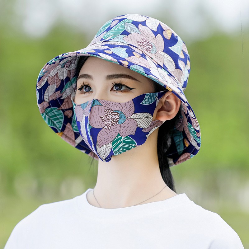 薛杨口罩帽子一体遮阳帽夏季防晒帽护脸采茶帽遮脸防紫外线帽