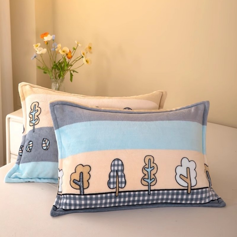 加厚牛奶绒枕套一对装冬季绒枕芯套家用珊瑚绒单人可爱枕芯内胆套