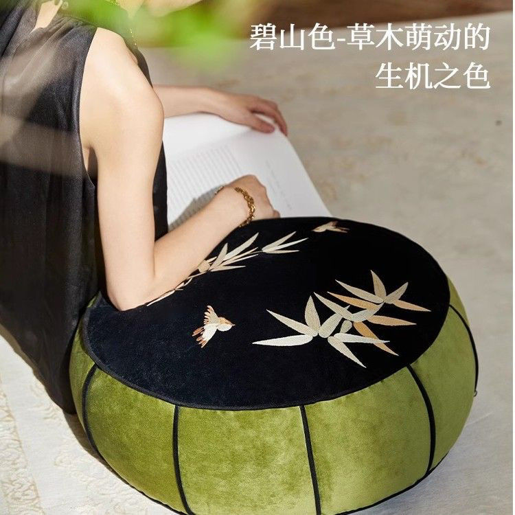 新中式巴山竹夜刺绣蒲团坐墩家用EPP粒子圆形坐垫中国风懒人沙发