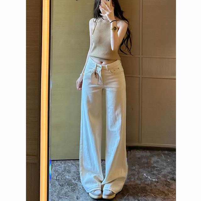低腰不贴腿阔腿牛仔裤女2025夏季新款慵懒风显瘦显腿细垂感拖地裤