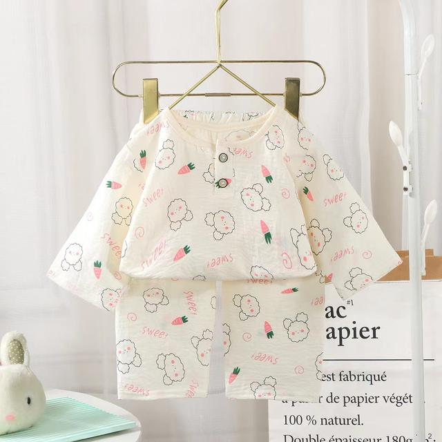 春夏新款男童女童家居服泡芙绵婴幼儿中大童睡衣空调服七分裤套装