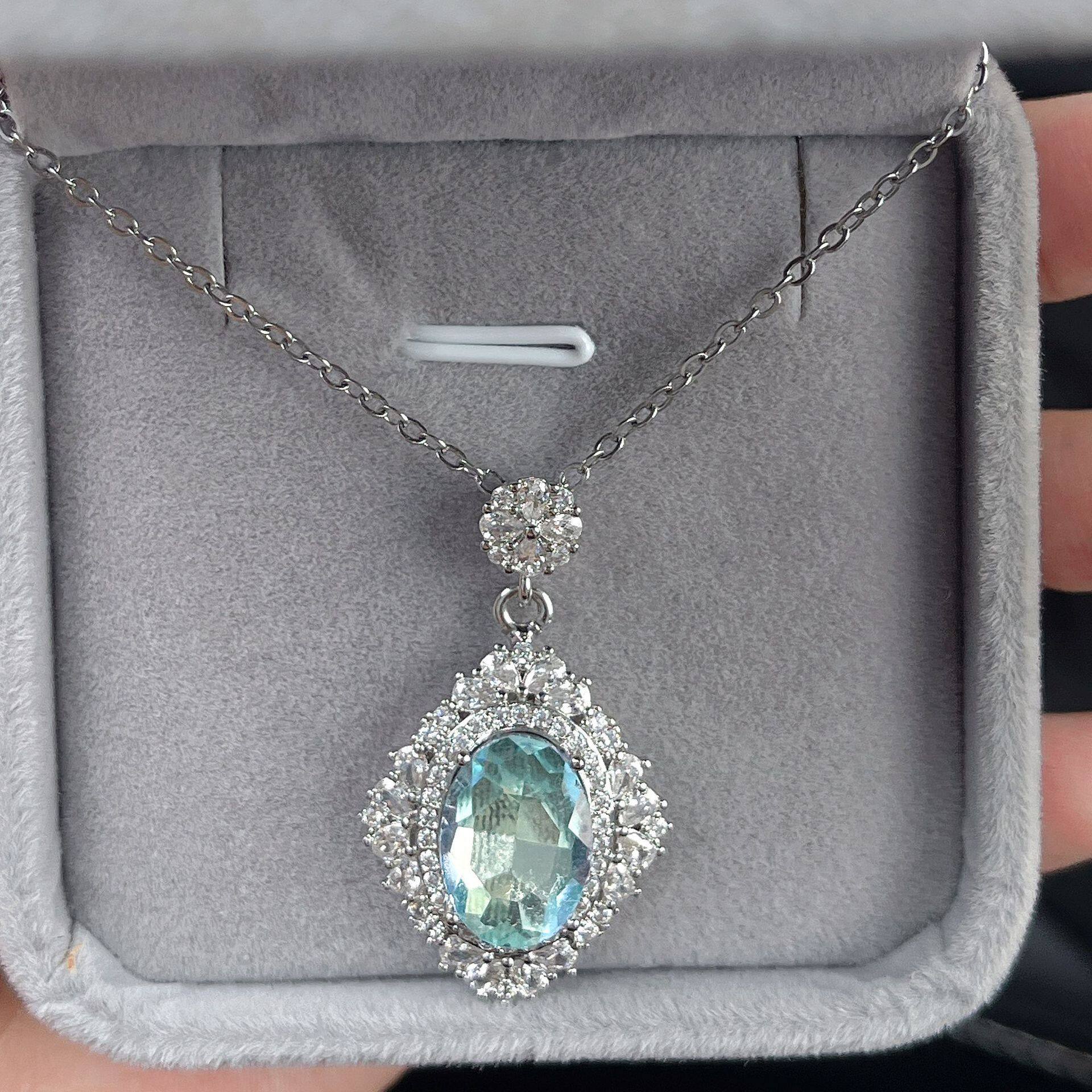 闪钻之巢镶浅青色锆石可调节项链女多巴胺轻奢简约精致时尚百搭