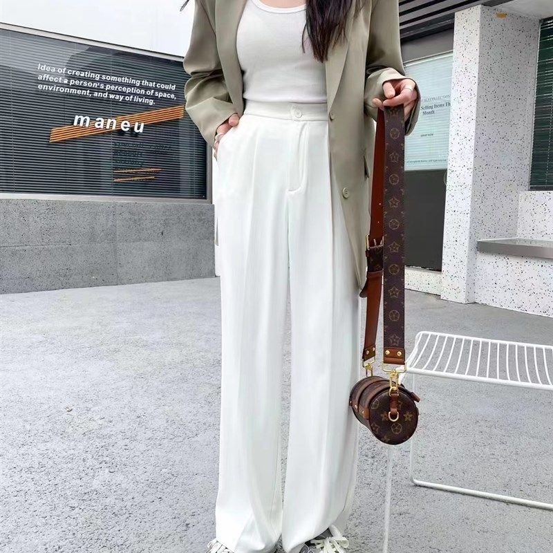 2024okla夏季99652新款高腰显瘦垂感树莓色阔腿西裤裤宽松直筒