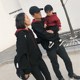 秋季 双层帽卫衣2022新款 一家三口加绒爬服母子母女 韩国个性 亲子装