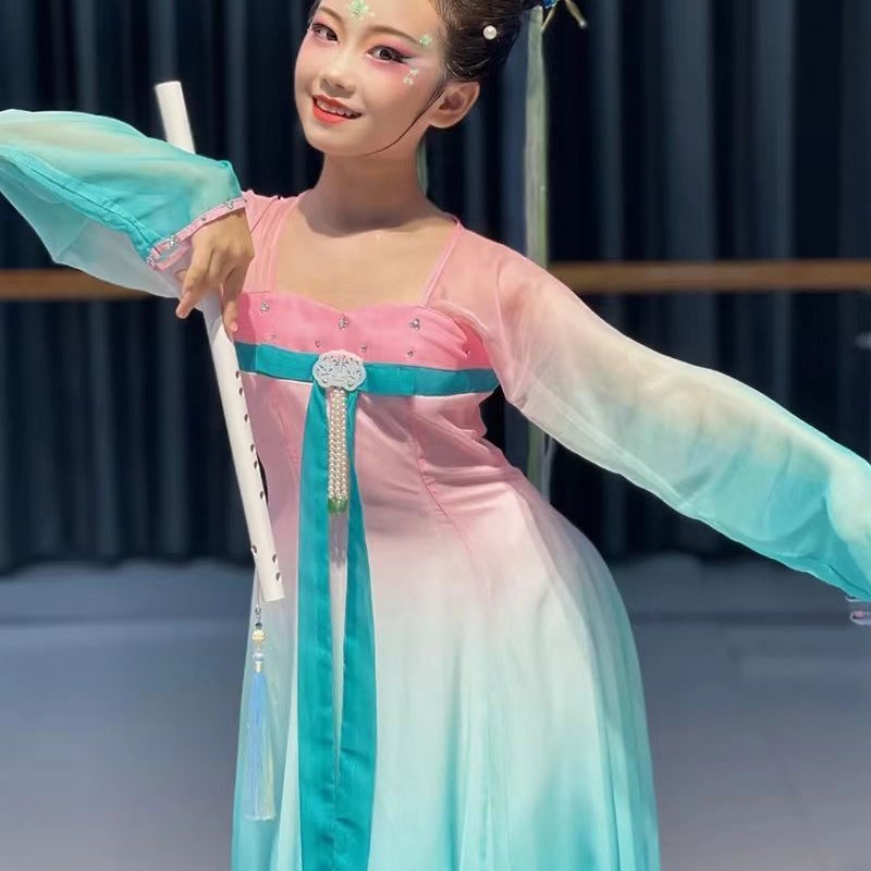 儿童演出服玉灵儿扇子舞蹈服装女童飘逸中国风汉唐小兰花奖古典舞