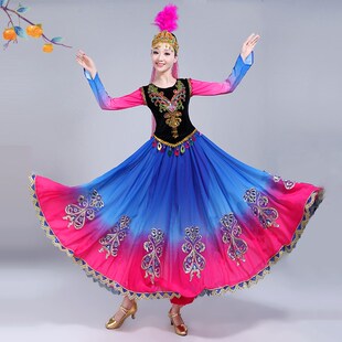 新疆舞蹈演出服新款 女 新疆舞大摆裙维吾族练习裙民族舞蹈维族服装
