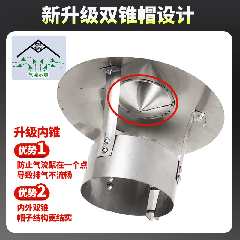 不锈钢烟囱防雨帽排烟帽排气管道室外烟筒盖防风帽土灶壁炉烟管罩
