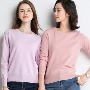 修身 圆领长袖 显瘦秋冬内搭短款 针织衫 套头外穿打底线衣 毛衣女薄款