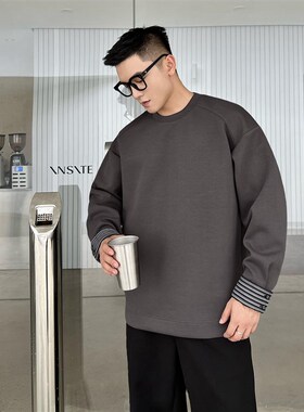 22号穿搭【黑色出差日】设计师款假两件拼接长袖t恤男内搭打底衫