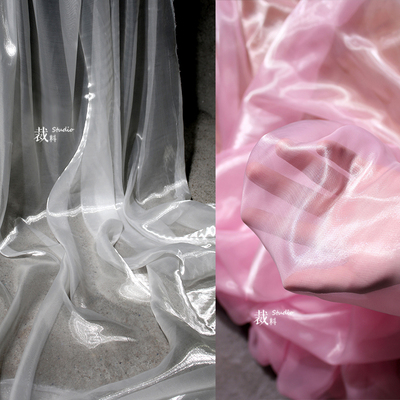 水光纱液态高亮光神仙布料反光网纱透明汉服礼服装网纱设计师面料