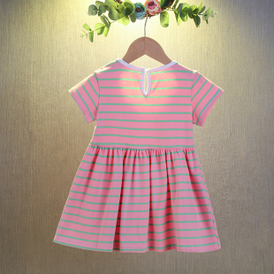 7岁洋气翻领婴儿纯棉彩虹5儿童网红条纹连衣裙 女宝宝裙子夏季