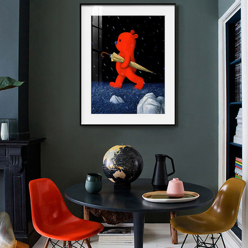 治愈系装饰画张占占版画卧室玄关挂画PUPU熊 红熊 来自灵魂的自由