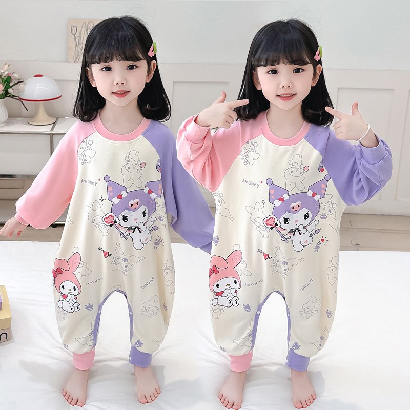 儿童连体睡衣防着凉纯棉长袖一岁女宝宝防踢睡袋婴儿春秋冬款女童