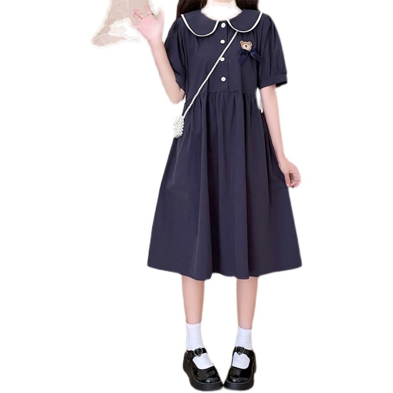 女大童连衣裙夏季14岁初中学生夏装娃娃领裙子12胖女孩宽松学院风