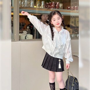 女童半身裙2024夏季新款儿童裙子新中式百褶裙夏装女大童时髦短裙