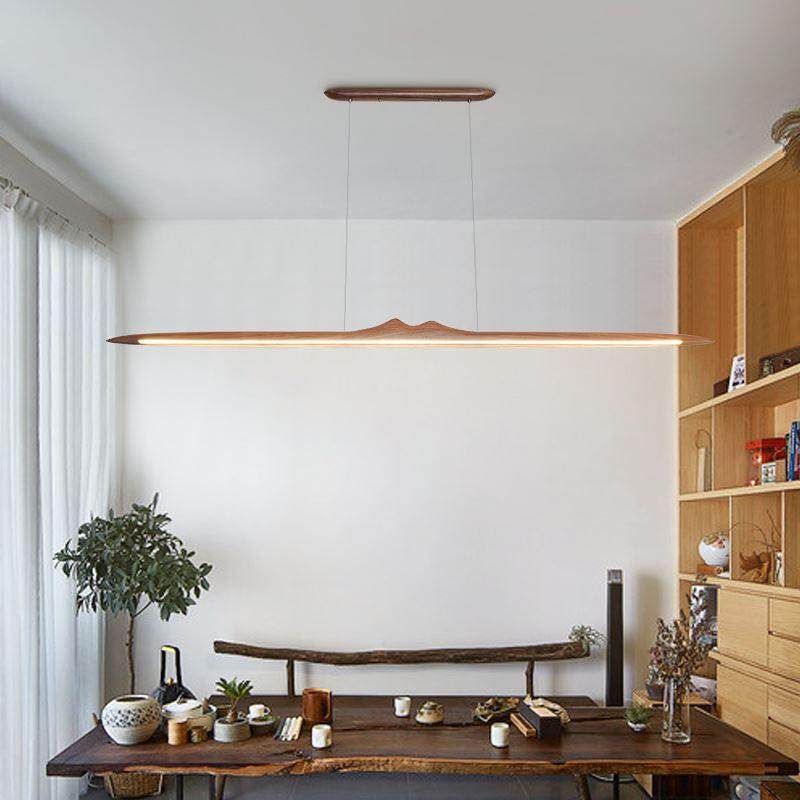 新中式禅意吊灯LED吧台茶室原木灯创意餐桌餐厅黑胡桃木长条吊灯