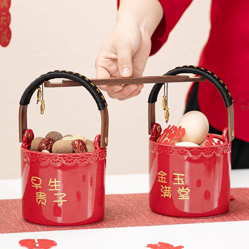 结婚子孙桶婚礼陪嫁用品大全出嫁用喜事陶瓷摆件娘家女方嫁妆宝桶