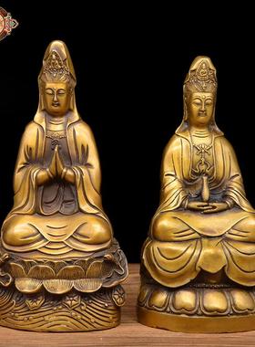 宏达 黄铜合手莲花底座 铜观音 佛像铜莲花观音摆件