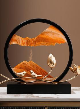 创意新中式荷塘月色流沙画沙漏摆件家居客厅办公室装饰品年会送礼