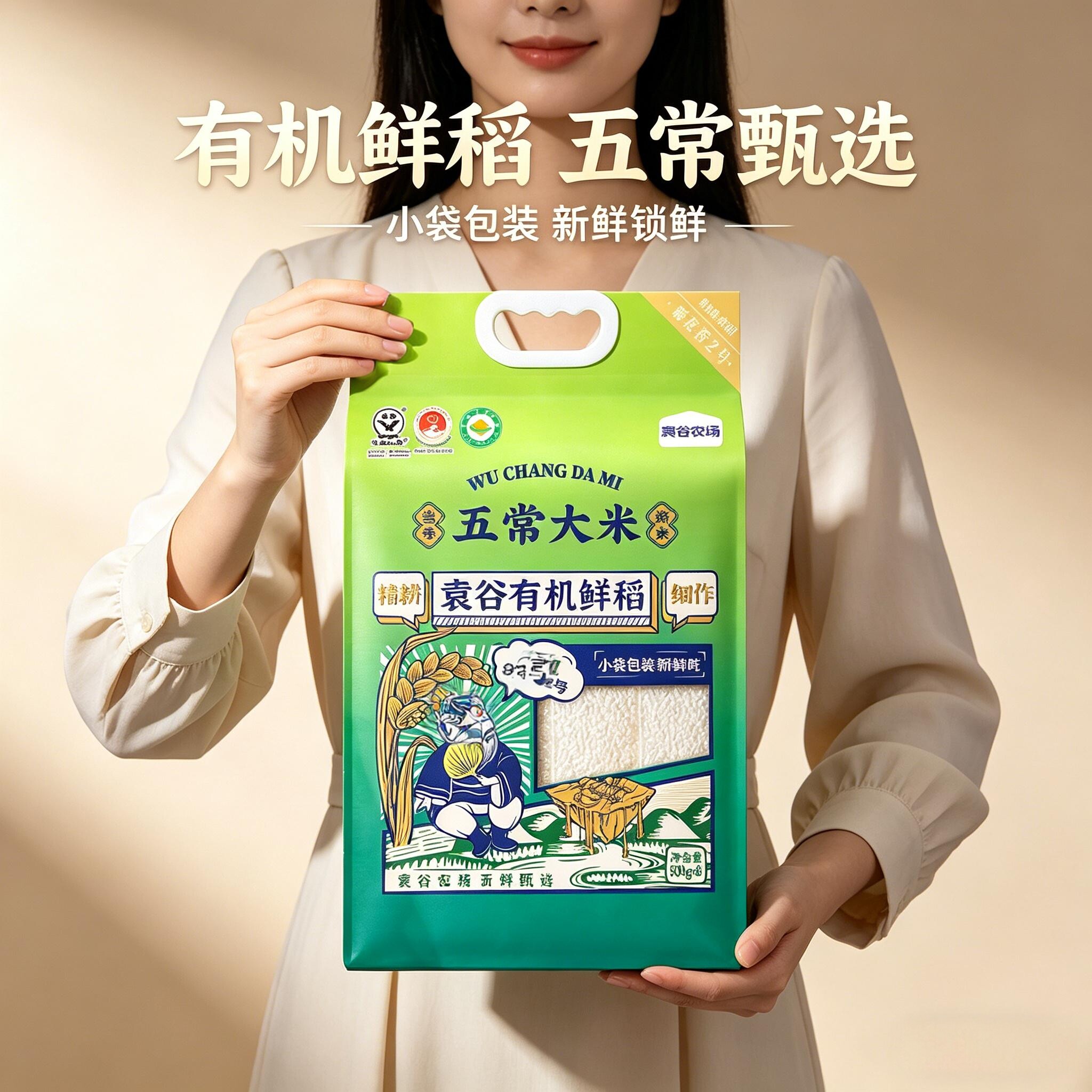 袁谷五常大米特等有机鲜稻米8斤稻花香2号东北大米(500g*8包)新米