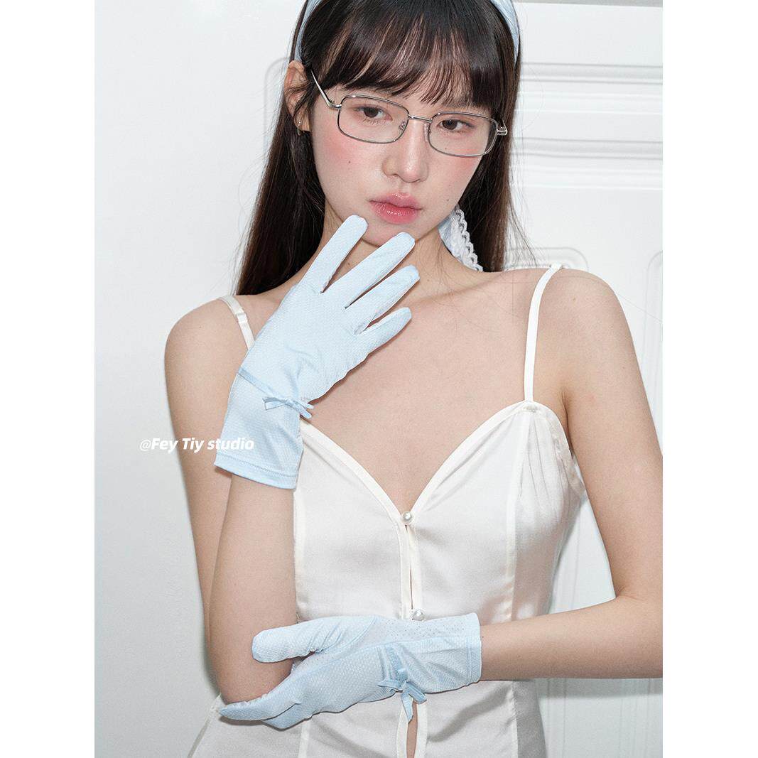 eytiy 短款可触控屏幕的防晒手套季夏款冰丝f抗新UV五指手套女韩