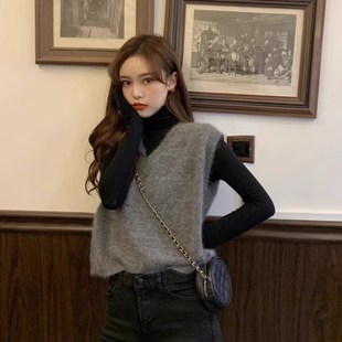 2023新款宽松针织马甲女外穿百搭学院风秋冬V领马海毛衣背心叠穿