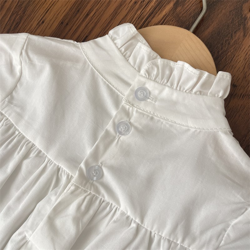 春秋女童白色木耳边领长袖连衣裙宝宝打底裙子儿童内搭小童衬衫裙