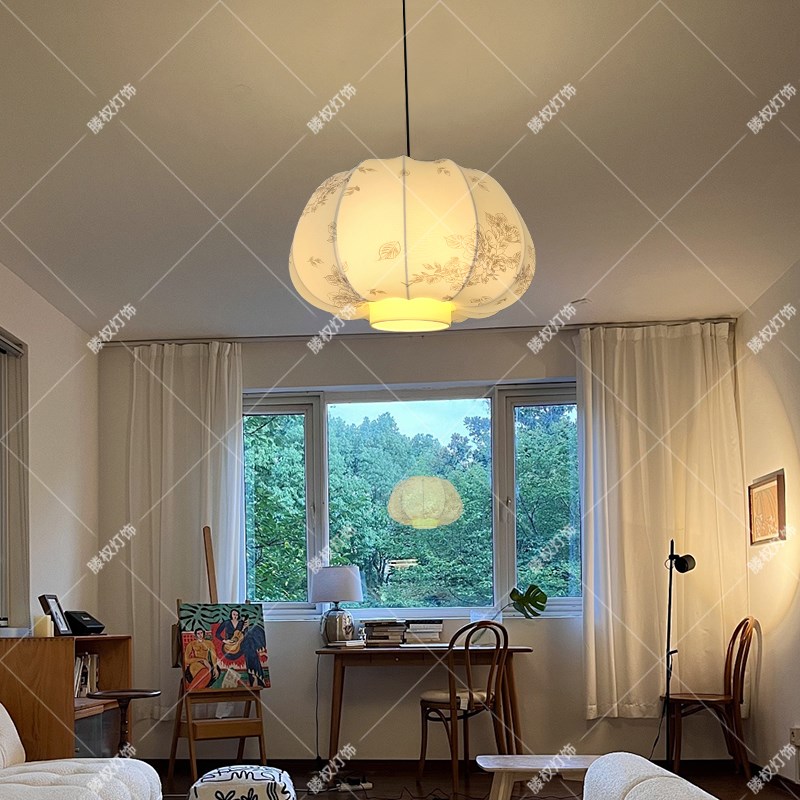 新中式吊灯古风餐厅灯日式侘寂布艺阳台卧室复古宫灯禅意茶室灯笼