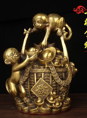 铜猴摆件 12生肖猴子摆件 铜聚宝盆猴摆件 一桶金 元宝 猴子 摆件