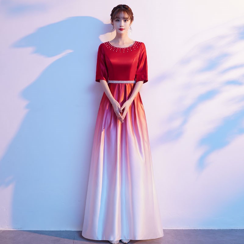 大合唱演出服女长裙新款学生合唱团表演服红歌比赛主持人指挥礼服