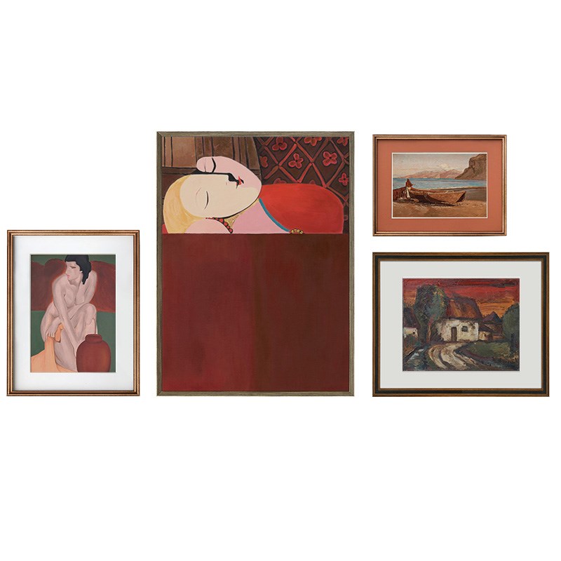 涂咩 小众轻奢别墅客厅装饰画欧式创意人物画复古玄关柜四联壁画图片