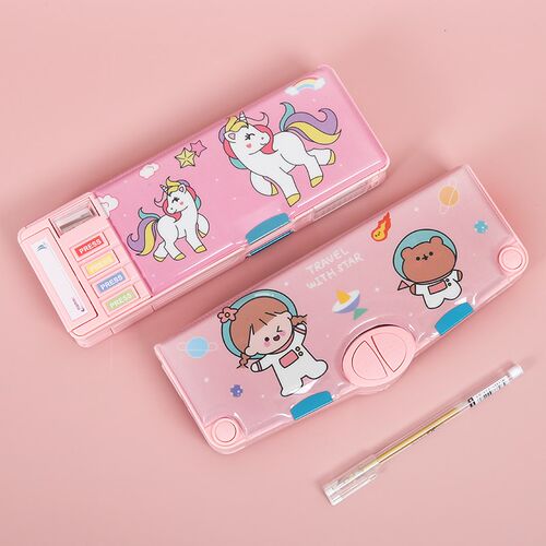 儿童铅笔盒多功能文具高颜值新款机关自动笔盒幼儿园简约智能双层